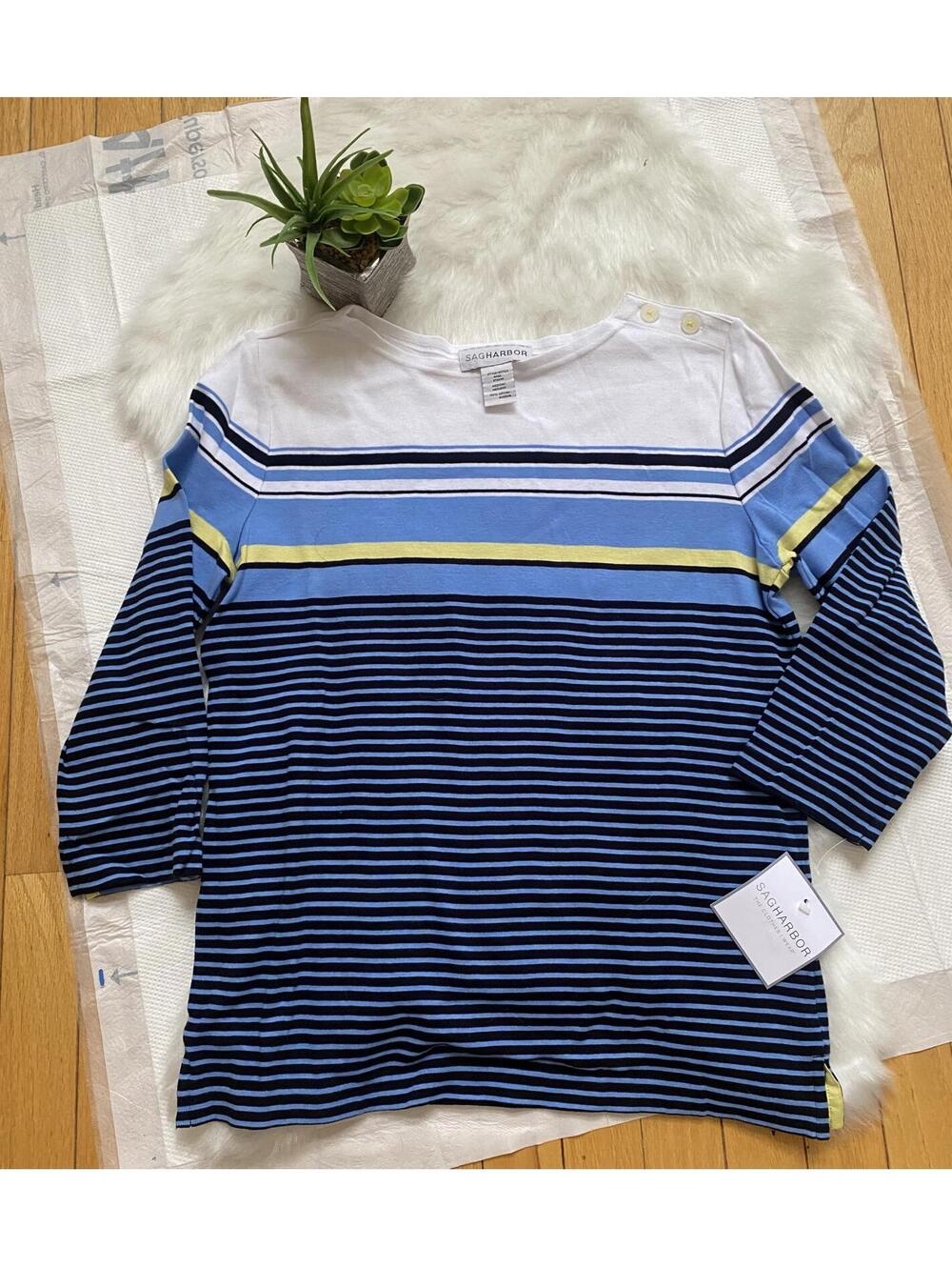 Sag Harbor Women's Striped Cotton T-Shirt Medium